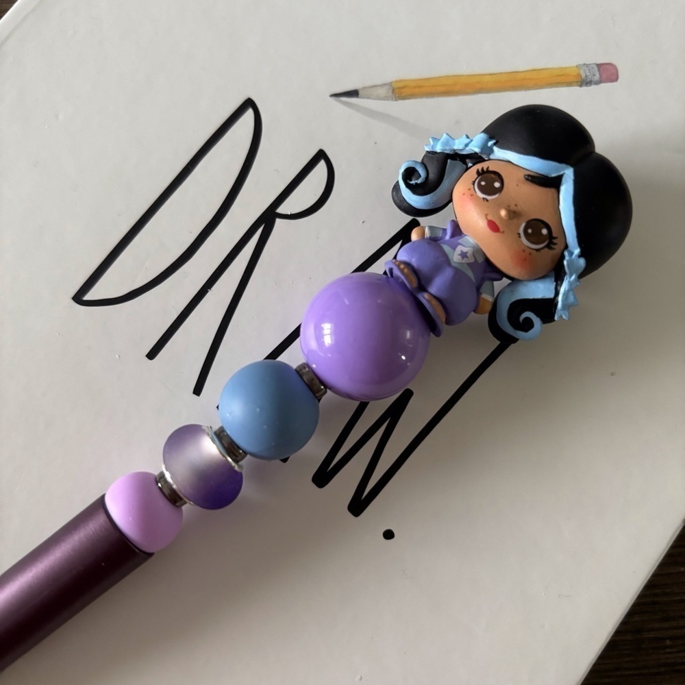 Rainbow Brite: Indigo handmade beaded pen